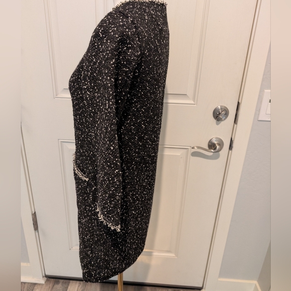 MAX STUDIO V-Neck Tweed Short Dress Long Sleeve Black Flawed Size XS - Picture 3 of 16